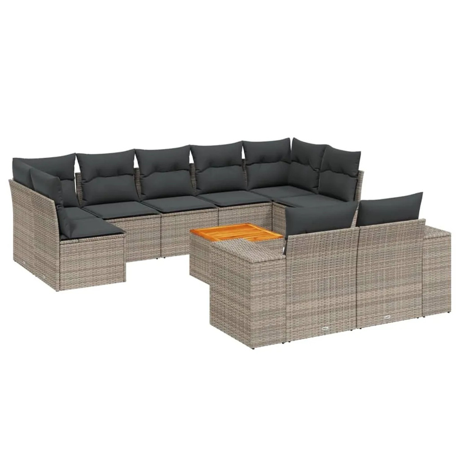 vidaXL 10-tlg Garten-Sofagarnitur aus Poly-Rattan und Akazienholz in Grau mit Kissen Modell 66 - Bild 2