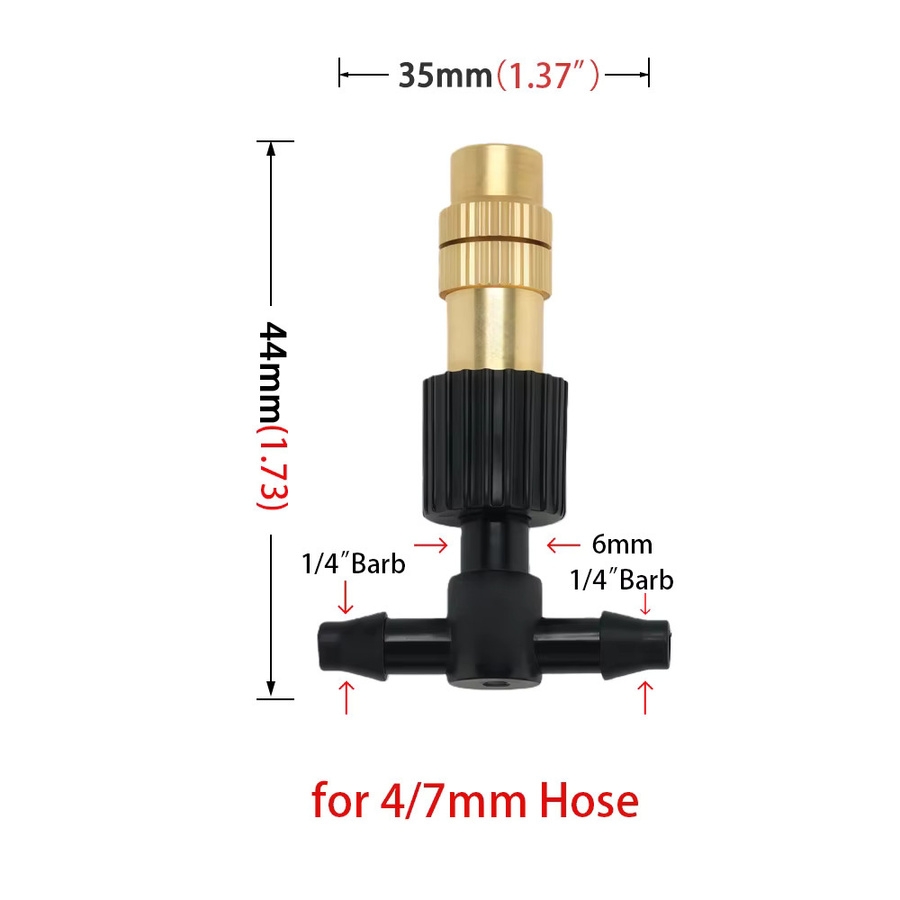 Verstellbare Messing-Sprühdüsen mit 4/7 mm Schlauch und 1/4 Zoll T-Stück für Garten und Gewächshaus in Gold - Bild 2