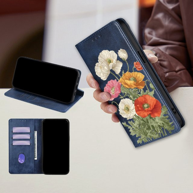 Magnetisches Leder-Flipcase mit Blumenmuster für Xiaomi Poco X7 Pro Poco X6 X5 X4 X3 Pro X3 GT in Braun Multicolour mit Kartenfächern - Bild 1