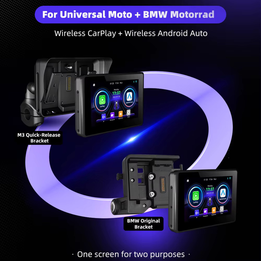 EKIY 5,0 Zoll Tragbarer Digitaler Motorrad Dashboard GPS Navigationsbildschirm mit Drahtlosem CarPlay und Android Auto für BMW R1200GS R1250GS, Schwarz - Bild 2