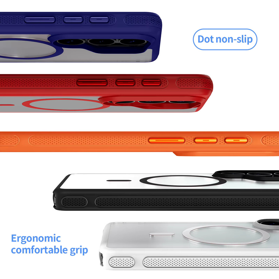 MagSafe Matte Handyhülle für Samsung Galaxy S26 Ultra Plus mit weichem TPU-Bumper und harter PC-Rückseite, magnetisch und durchscheinend, Schwarz/Transparent/Orange - Bild 6