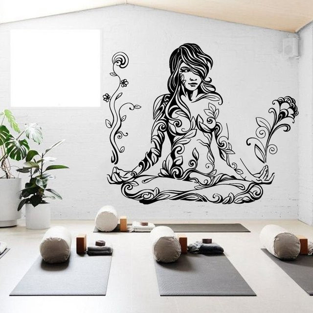 Wandtattoo Buddhistisches Zen-Mädchen von WILOWHKY in Weiß aus Vinyl für Yoga, Spa und Heimdekoration - Bild 1