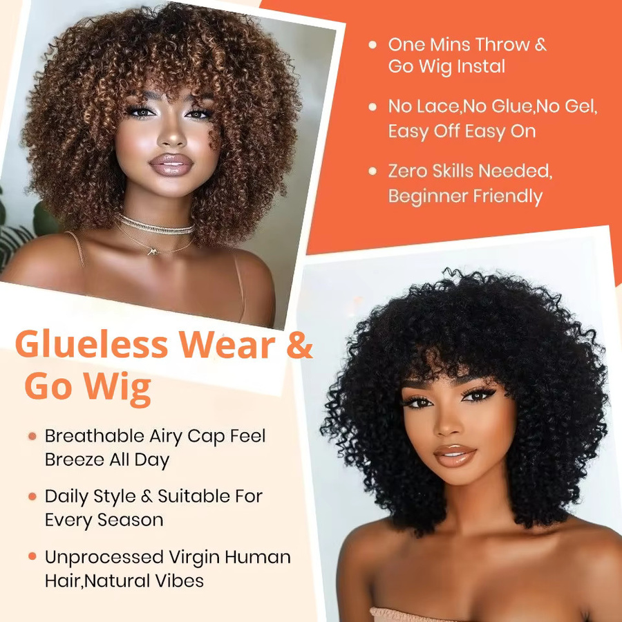 Allure Afro-Lockenperücke aus Echthaar, Bob mit Pony, Glueless - Bild 4
