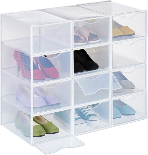 Relaxdays Schuhboxen 12er Pack aus Kunststoff, transparent und stapelbar, B/T/H: 23 x 14 x 33,5 cm - Bild 1