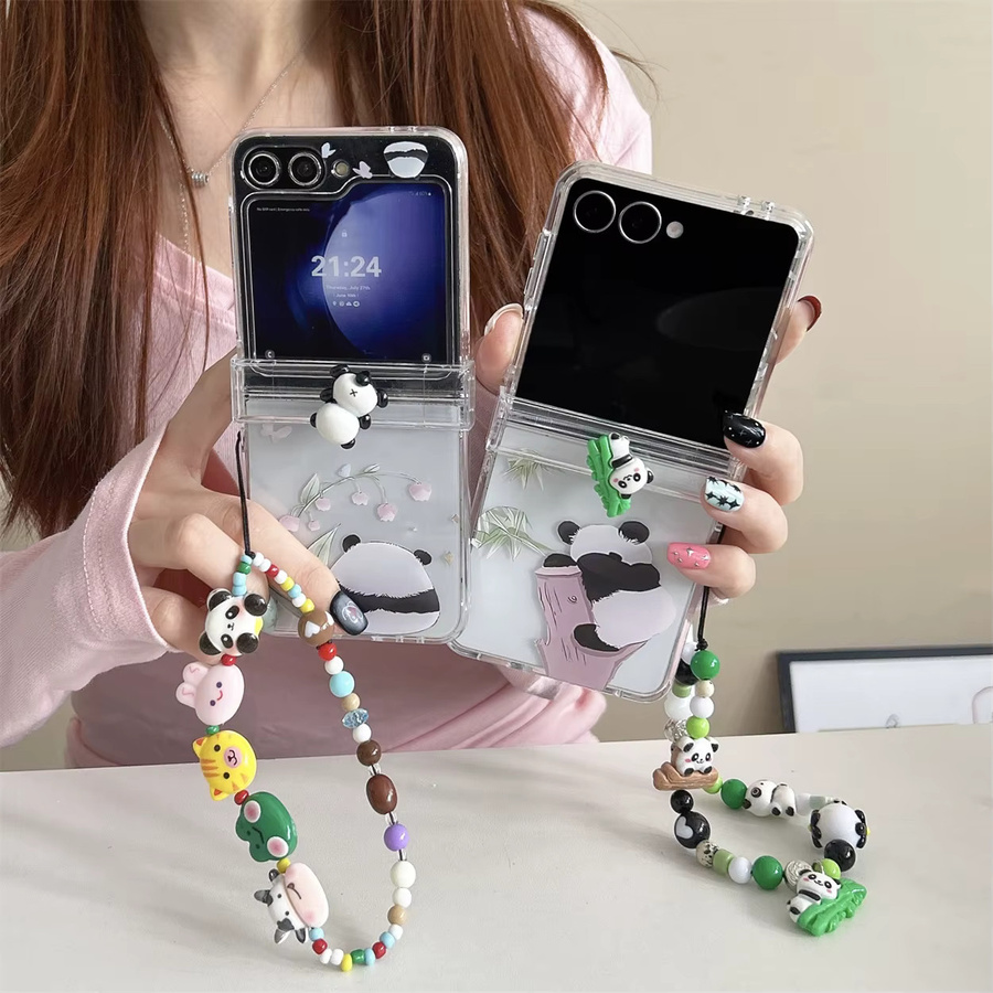 3D Panda und süße Katze Handyhülle mit Handgelenkschlaufe für Samsung Galaxy Z Flip 7 FE 6 5 4 3, transparent - Bild 2