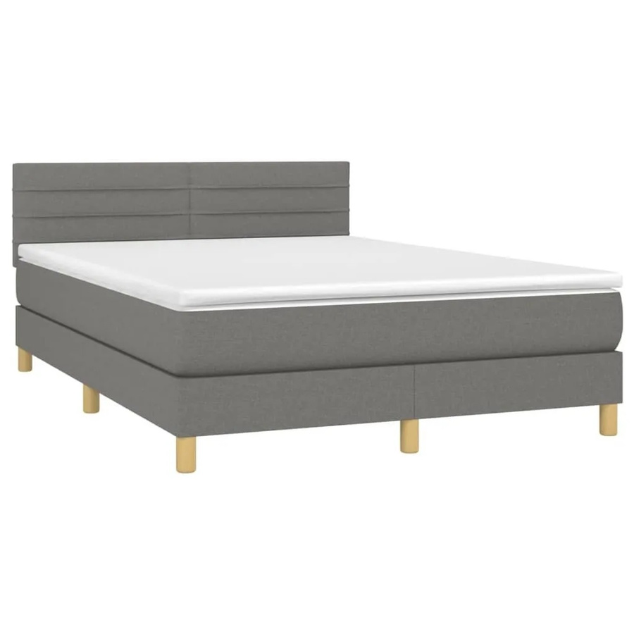 vidaXL Boxspringbett mit Matratze in Dunkelgrau, Hybridbett mit LED-Unterbettbeleuchtung und USB-Anschluss, B/T: 140 x 190 cm - Bild 2
