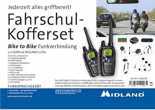 Midland Fahrschul-Kofferset Bike to Bike G7 Pro C1090.S6 PMR/LPD-Handfunkgerät 2er Set in Schwarz - Bild 1