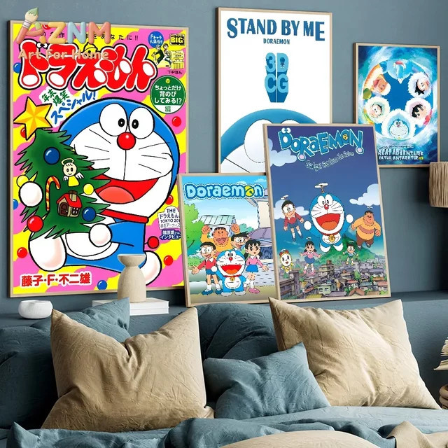 Kayou Vintage-Poster Doraemon Wandkunst aus weißem Kraftpapier in Multicolour - Bild 1