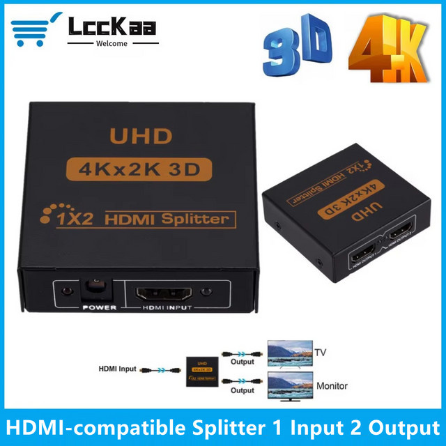 LccKaa HDMI Splitter 1 in 2 Out UHD 4K 3D Audio Video Splitter in Schwarz für HDTV, DVD, Laptop, PC und Spielkonsolen - Bild 1