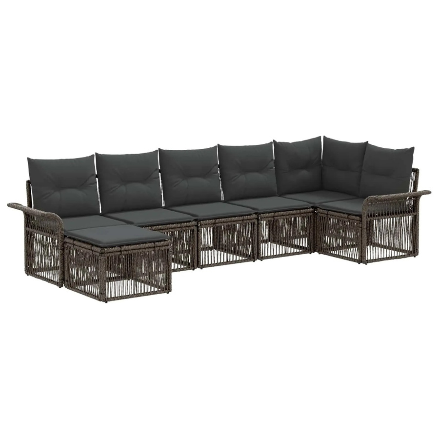 vidaXL Gartensofa-Set 7-teilig in Grau aus Poly-Rattan mit Polsterung und Metallgestell - Bild 2