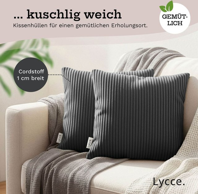 Lycce 2er Set Kissenbezüge aus Cordstoff in Grau, B/B: 40 x 40 cm - Bild 1