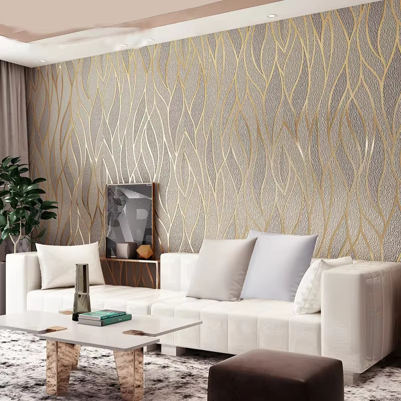 Moderne Vlies Tapete DZQ in Beige mit geometrischem 3D Wellenmuster und Streifen für Wohnzimmer und Schlafzimmer - Bild 2
