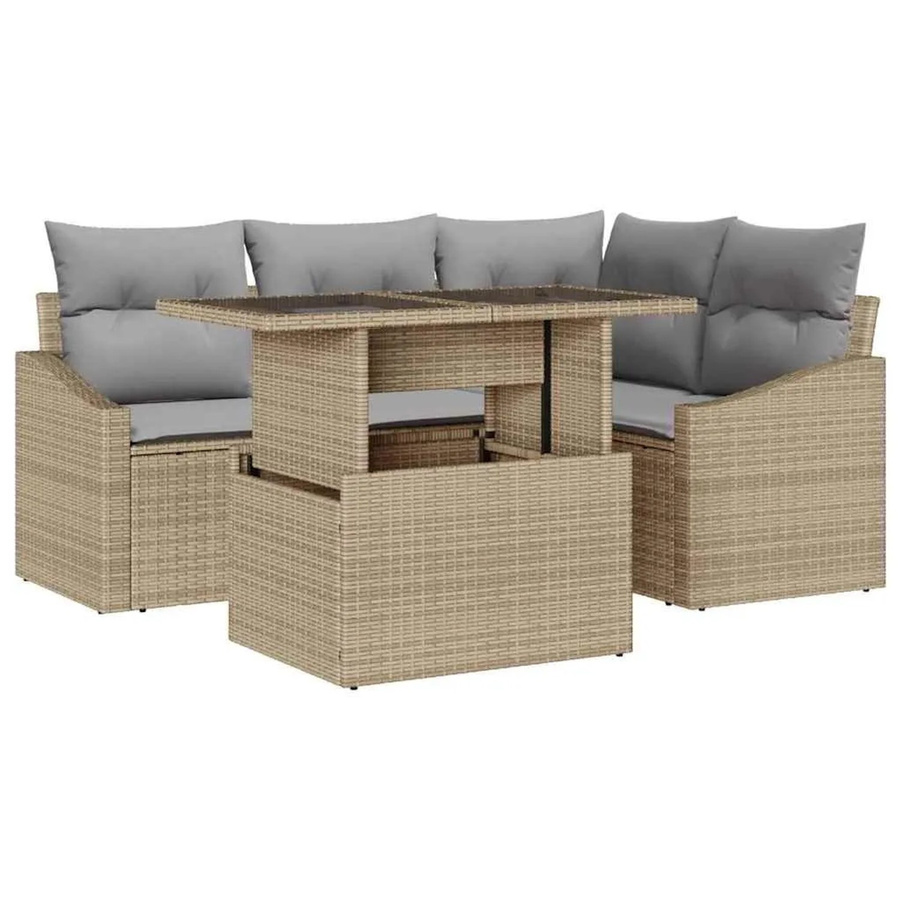 vidaXL Garten-Sofa-Set 5-tlg in L-Form mit Tisch und Kissen, Beige und Hellgrau - Bild 2