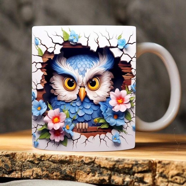 Niedlicher Keramik-Kaffeebecher mit 3D-Eulen-Design in Weiß, 400 ml - Bild 1