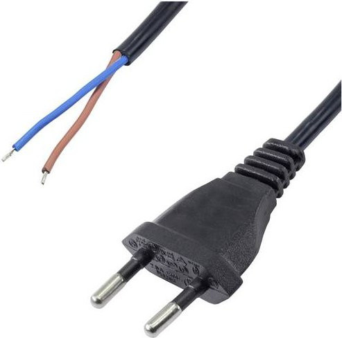 Akyga AK-OT-06A Strom Netzkabel mit Euro-Stecker und offenen Kabelenden, Schwarz, 3,00 m - Bild 1