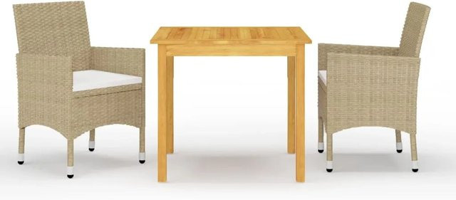 vidaXL 3-tlg Garten-Essgruppe aus Akazien-Massivholz mit beigen Polstern - Bild 1
