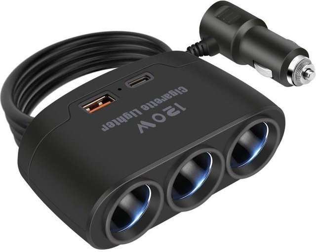 YJMP Auto Parts Autoladegerät-Adapter mit 7 Ports inklusive QC3.0 und PD-Buchse, 12V/24V Schnellladeadapter für dein Telefon, Schwarz - Bild 1