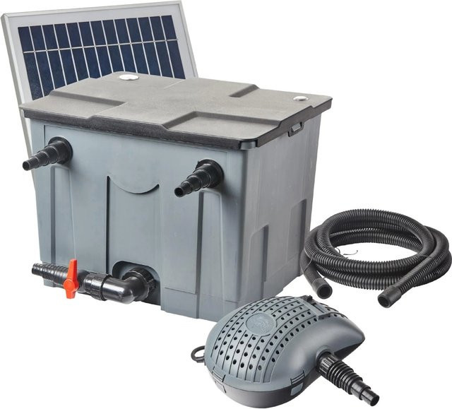 Heissner Solar Durchlauffilter Set Grau für 8m³ mit 2x 20W Solar Modul und 3000 l/h Durchflussleistung - Bild 1
