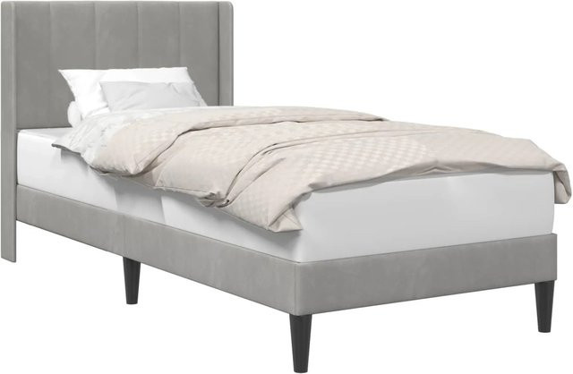 vidaXL Bettrahmen mit Kopfteil aus Samt in Hellgrau, B/T/H: 90 x 190 x 140 cm - Bild 1