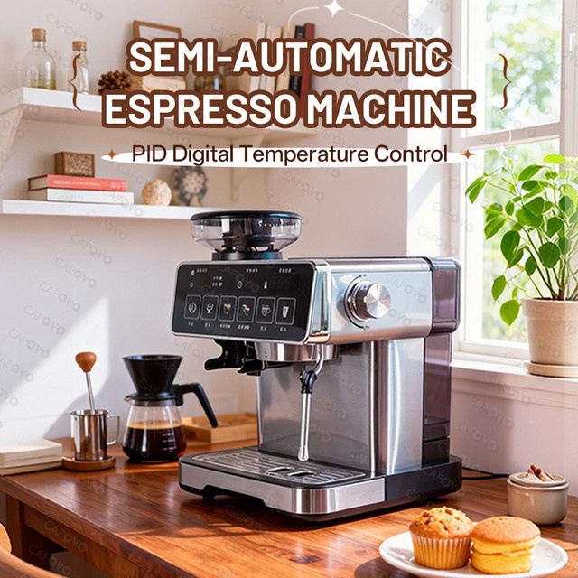 CAFOVO E136 3-in-1 Espressomaschine mit integrierter Mühle und Dampfstab, 20 Bar, PID-Temperaturregelung, Edelstahl, Silber - Bild 1