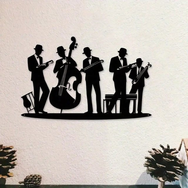 LAOMI Vintage Jazz Band Metall-Wandkunst aus Eisen in Schwarz als abstrakte Musik-Dekoration - Bild 1
