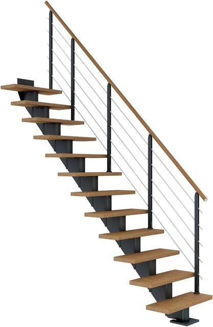 Dolle Mittelholmtreppe Hamburg Gerade in Eiche Anthrazit mit einer GH von bis zu 322 cm und einer Breite von 75 cm - Bild 1