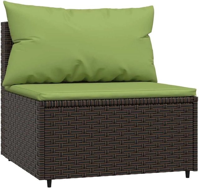 vidaXL Garten-Mittelsofa aus Poly Rattan mit Kissen in Braun - Bild 1