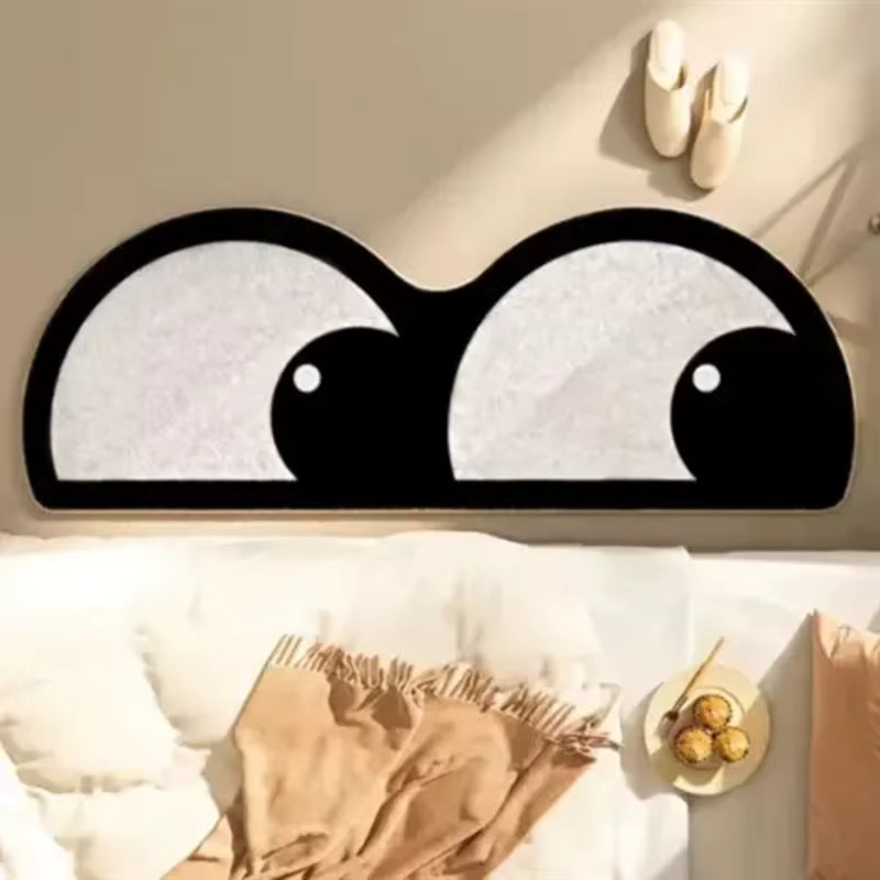VIKAMA Cartoon-Teppich mit niedlichen Augen in Schwarz, weicher Kaschmir-Imitat Bodenbelag für Schlafzimmer und Wohnzimmer - Bild 2