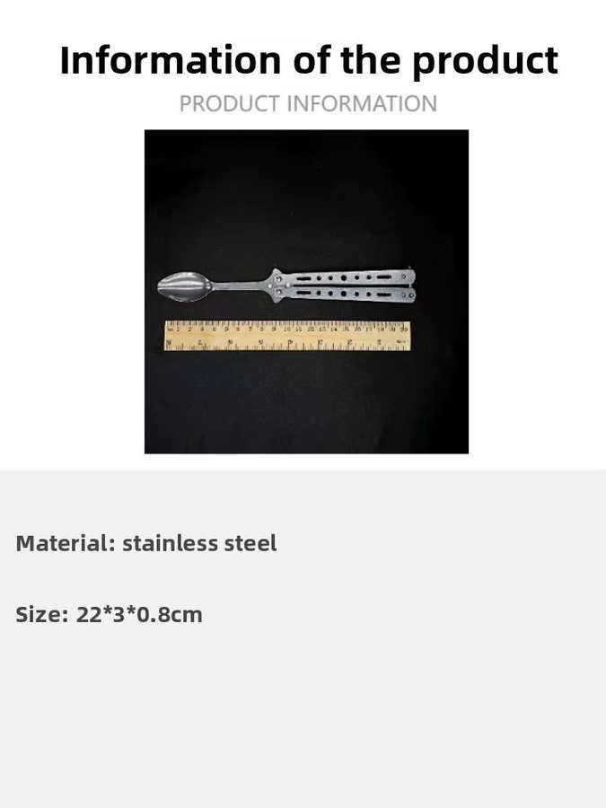 Tragbares Spork-Besteck aus Edelstahl in Silber, rotierendes Schmetterlings-Design, zusammenklappbar und hitzebeständig für Camping und Büro - Bild 2