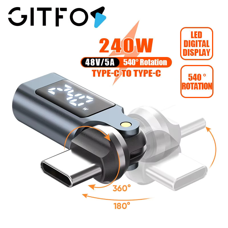 GITFOS 540 Grad drehbarer USB-C OTG-Adapter mit Digitalanzeige, PD 240W 5A Schnellladung, USB-C Stecker auf Typ-C Buchse Konverter für iPhone 17 - Bild 6