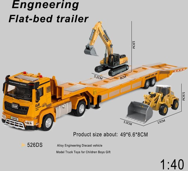Linyi toy car Sattelzug mit Bulldozer-Bagger, Spielfahrzeug, 1:40, Licht und Sound, ab 3 Jahren - Bild 1
