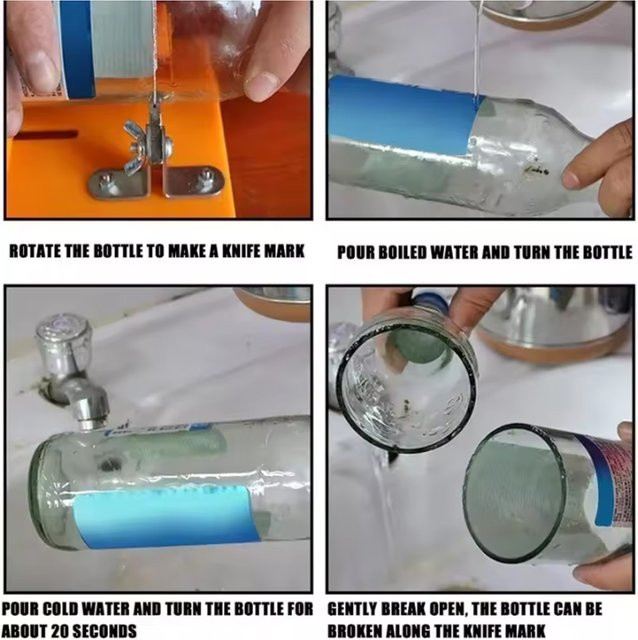Universelles Glasflaschenmesser als verstellbares DIY-Handwerkzeug zum Schneiden von Glasflaschen in Blau und Orange - Bild 1
