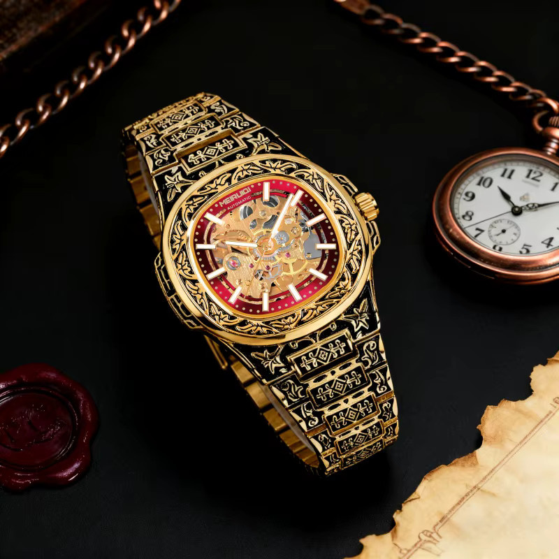 MEIRUIQI Armbanduhr Automatik, Edelstahl, Gold, Herren - Bild 4