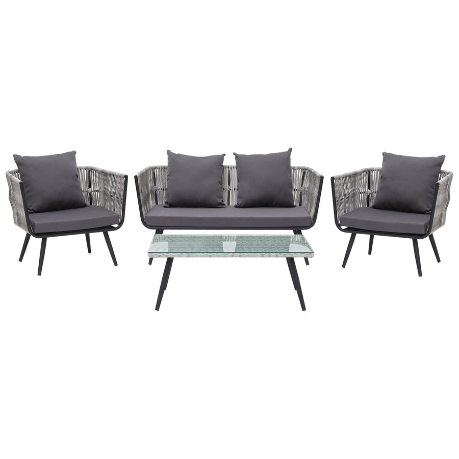 Beliani Sitzgruppe RAGUSA in Grau und Schwarz mit Outdoor-Sofa, Lounge-Sesseln und Couchtisch aus Rattan und Metall, B/T/H: 69 x 156 x 70 cm - Bild 2