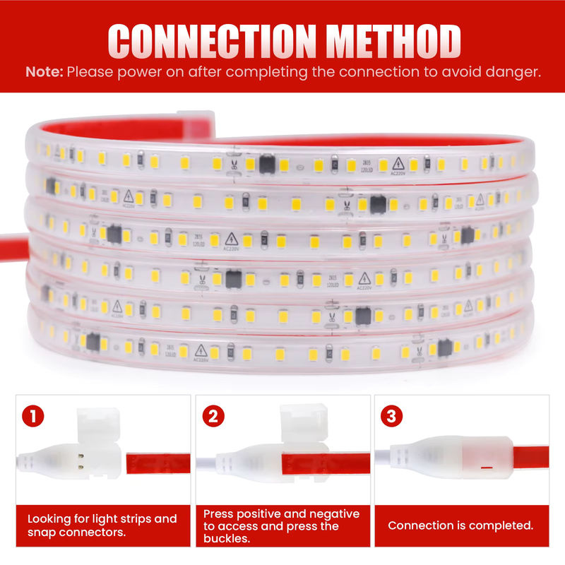 XUNATA LED-Streifenlicht 220 V, weißes SMD 2835 LED-Band mit 120 LEDs pro Meter, wasserdicht und selbstklebend - Bild 6