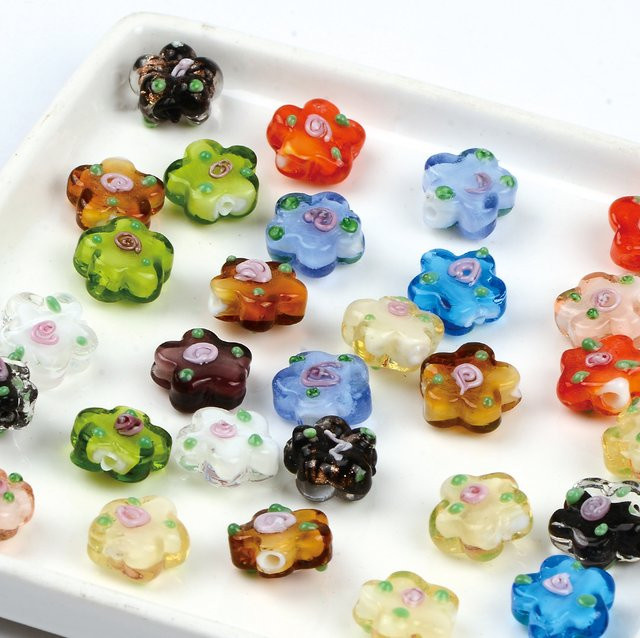 NASSBORO Glasperlen, Blumen, 15 mm, bunt, Unisex - Bild 1