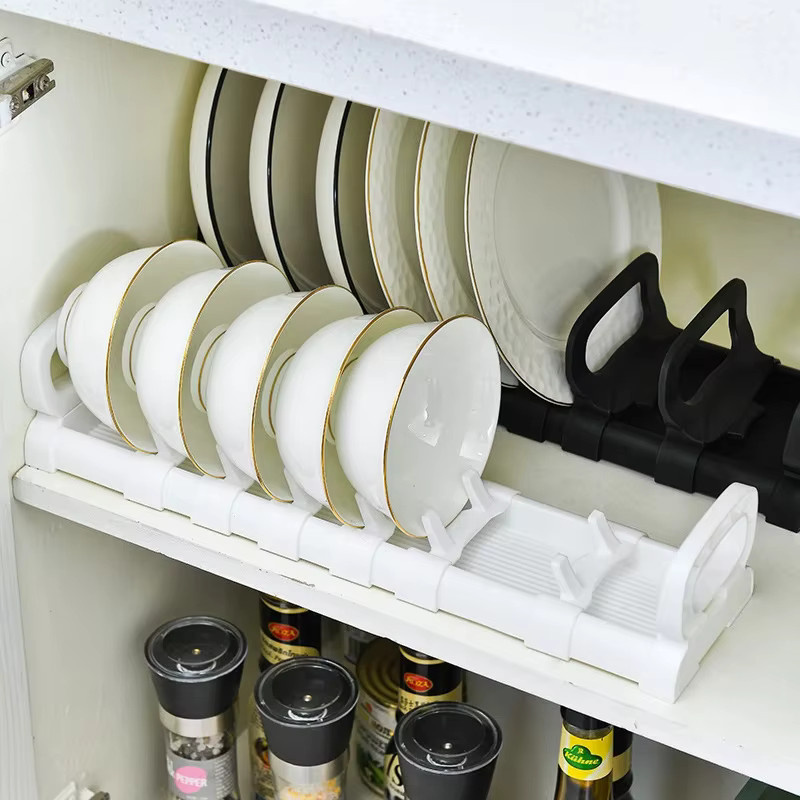 Einstellbarer Küchen-Organizer aus Kunststoff für Teller und Schüsseln, Weiß - Bild 3