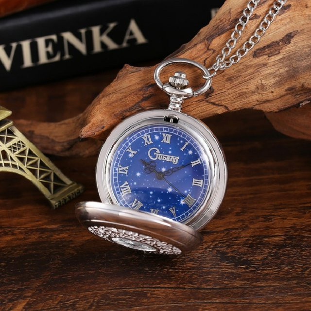 Halskette Taschenuhr, 925 Silber, Sternenhimmel, Blau, Unisex - Bild 1