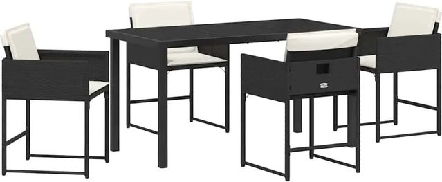 vidaXL Garten Essgruppe 5-teilig aus Poly-Rattan und Stahl in Schwarz mit Sicherheitsglas und Kissen - Bild 1