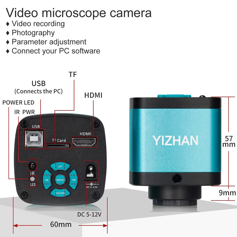 YIZHAN Elektronik Lötmikroskop mit 48MP 4K Kamera, Full HD 1080P, HDMI und USB, 1-150x Objektiv, Schwarz - Bild 3