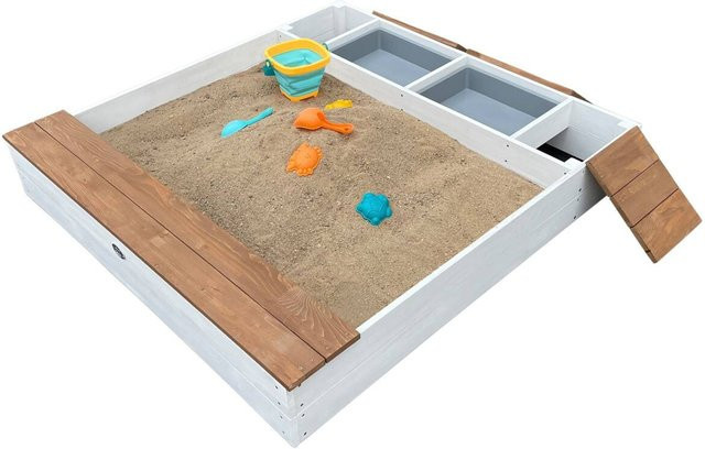 AXI Sandkasten Evy aus Hemlock-Holz mit Becken und Stauraum, Weiß/Braun, B/H/T: 117 x 18,7 x 119 cm - Bild 1