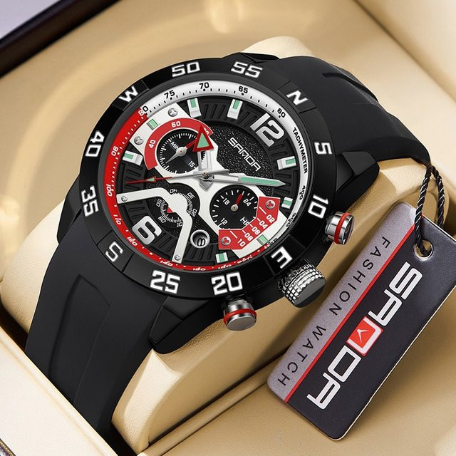 SANDA Chronograph, Quarz, Edelstahl, Schwarz, Herren - Bild 1