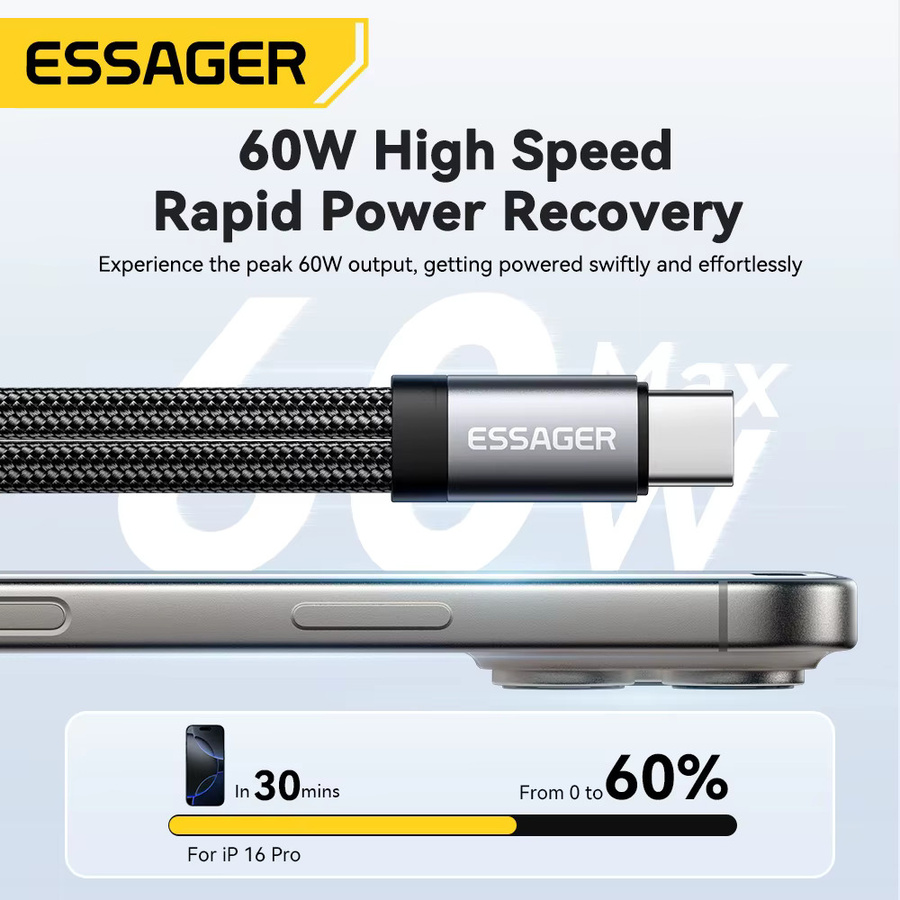 ESSAGER 2-in-1 USB-C Audioladegerät-Adapter mit 3,5-mm-Klinkenanschluss und PD 60 W Schnellladung für iPhone, Android, Tablet und PC - Bild 3