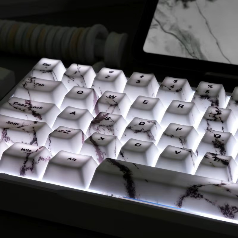 Marmor 3.0 PBT Sublimation Tastenkappen mit Cherry Top Side Translucent Design für mechanische Tastaturen, 130 Stück, Weiß - Bild 6