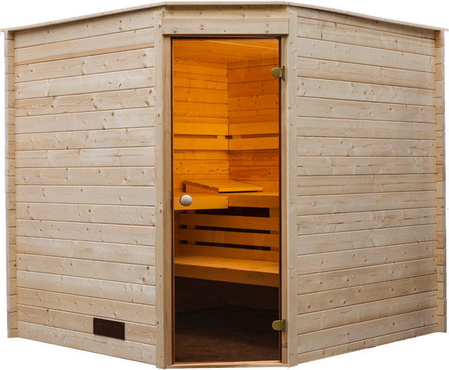 Innensauna Eckmodell mit 40mm Wandstärke, B/T/H: 205 x 205 cm - Bild 1