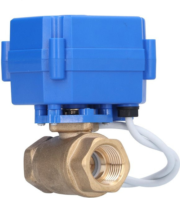 Elektrischer Kugelhahn aus Messing in gebürstetem Messing mit DC12V Motorisierung, DN15 1/2 Zoll, Farbe Blau - Bild 1