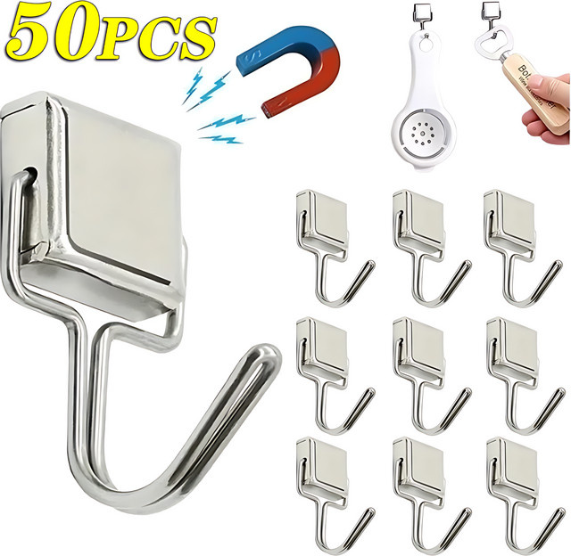 50er Set Trebalena Magnetische Haken aus Metall in Silber zur vielseitigen Aufbewahrung für Küche, Badezimmer und Haushalt - Bild 1