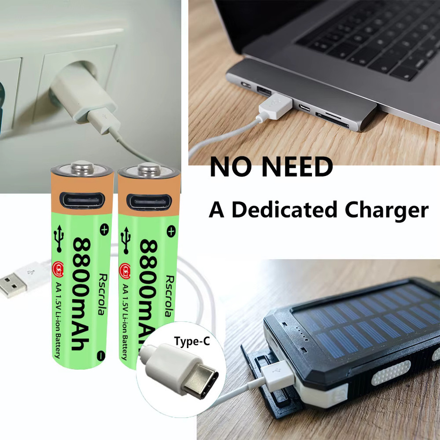 Rscrola AA-Akku mit 8800 mAh in Grün, Lithium-Batterie mit USB-C Schnellladung für Kamera, Uhr und Lampe - Bild 5