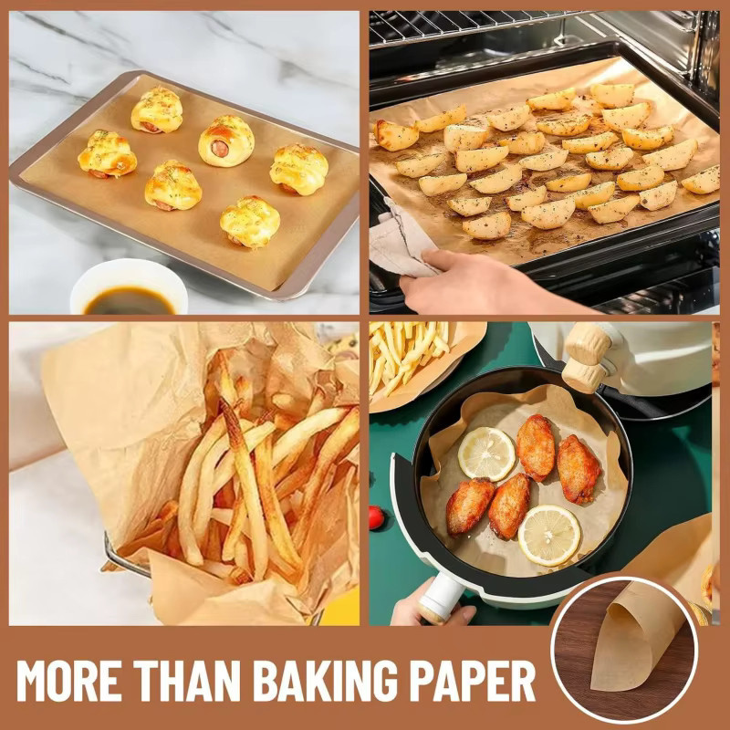 50 Stück rechteckiges Backpapier in Braun, antihaftbeschichtet für Luftfritteusen, zum Backen und Grillen - Bild 4