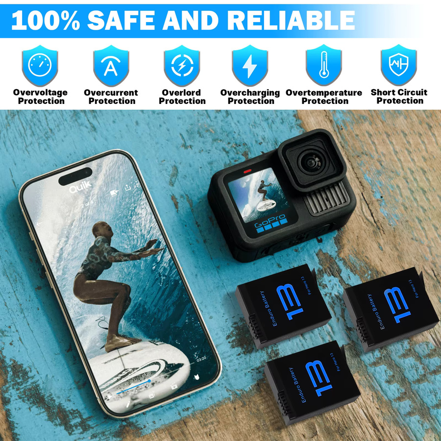 GoPro Hero 13 Akku-Set mit 2100mAh Li-Ion Akkupack, 3-Slot-Ladegerät und Aufbewahrungsbox in Schwarz - Bild 4